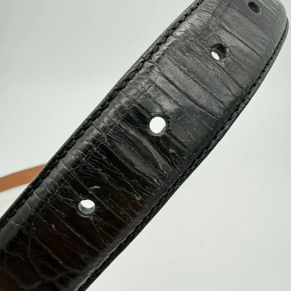 Polo Ralph Lauren Black Croc Embossed Leather Belt Solid Brass Buckle Size 38